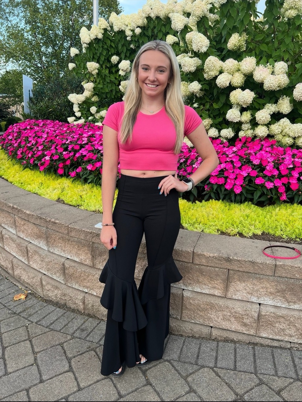 Elegant Black Ruffle Hem Bell Bottom Pants - Picture 4 of 4